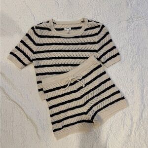 Aerie Black and Cream Striped Women Shorts